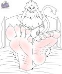  2023 absurd_res anthro barefoot bed berk_rider big_breasts book breasts canid canine claws covered_nipples feet female foot_fetish foot_focus foot_play fox furniture hi_res huge_breasts humanoid_feet mammal monochrome naturally_censored neck_tuft nipple_tuft nude plantigrade reading reading_book simple_background smile soles solo thick_thighs toe_claws tuft 