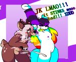  &lt;3 aliasing anthro antlers armpit_fetish armpit_sniffing bodily_fluids catjam_(artist) cum curious deer dialogue duo excited female genital_fluids genitals hair horn mammal multicolored_hair nipples nonbinary_(lore) penis pussy rainbow_hair sniffing xcite_(catjam) yan_(character) 