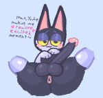  absurd_res animal_crossing anthro balls big_balls big_penis blush blush_lines canid canine canis cat_tail domestic_cat domestic_dog felid feline felis genitals glistening glistening_body grey_body hi_res humanoid_genitalia looking_at_viewer male mammal nintendo penis punchy_(animal_crossing) seductive slazzy smile solo tail thick_thighs 