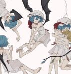  2girls bare_legs barefoot bat_wings crystal dee_(tannsumi) flandre_scarlet flat_chest hat highres mob_cap multiple_girls petite remilia_scarlet simple_background toes touhou white_background wings yuri 