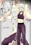  2boys all_fours anal armpits arms_behind_head arms_up bar_censor blurry blurry_background blush bulge censored choker clenched_teeth condom crossdressing cutiendirty from_behind grey_background grey_eyes grey_hair hair_between_eyes highres leggings long_hair looking_back male_focus multiple_boys multiple_views navel nipples no_shoes nude open_mouth original otoko_no_ko paid_reward_available penis purple_choker purple_leggings sex sex_from_behind smug socks sound_effects teeth toned toned_male upper_teeth_only used_condom very_long_hair white_socks yaoi 