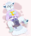  absurd_res alolan_form alolan_vulpix anthro blue_pawpads blue_paws blue_spots bodily_fluids clothed clothing diaper disembodied_hand eyewear feces fennecat_(artist) full_diaper fur genital_fluids ghost_hands glasses hair hi_res looking_pleasured male messy_diaper nintendo pawpads pokemon pokemon_(species) regional_form_(pokemon) simple_background size_difference smaller_male soiling solo spots sweater tongue tongue_out topwear urine watermark wearing_diaper wet_diaper wetting white_body white_fur 