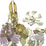  angoramon animal_humanoid anthro armor bandai_namco belt blonde_hair brown_body brown_fur cape clothing diarbbitmon digimon digimon_(species) ear_piercing ear_ring embrace flying fur group hair hair_over_eyes headgear helicopter_ears helmet hi_res hug humanoid knight lagomorph lagomorph_humanoid leporid leporid_humanoid long_ears lopmon male mammal mammal_humanoid piercing ponytail_ears portugueselynx rabbit rabbit_humanoid ring_piercing size_difference symbareangoramon terriermon warrior white_body white_fur yellow_body yellow_fur 