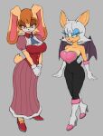  anthro bat bottomwear bu55top clothed clothing duo eyelashes female footwear hair hi_res humanoid lagomorph leporid mammal membrane_(anatomy) membranous_wings rabbit rouge_the_bat sega shoes short_hair skirt sonic_the_hedgehog_(series) standing tagme vanilla_the_rabbit walking wings 