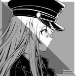  1girl character_request from_side grey_background grey_theme hair_between_eyes hat highres long_hair military military_hat military_jacket military_uniform naomi_nami punishing:_gray_raven sidelocks uniform 