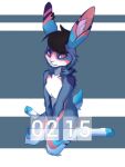  2020 3:4 abstract_background ambiguous_gender anthro black_hair blue_body blue_ears blue_feet blue_fur cheek_tuft chest_tuft cloudyiki countershading facial_tuft feet fur hair knee_tuft kneeling lagomorph leg_tuft leporid looking_at_viewer mammal pink_body pink_ears pink_eyes pink_fur rabbit scut_tail short_tail smile solo tail tuft watermark white_body white_countershading white_fur 