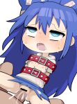  1boy 1girl bar_censor belt blue_bow blue_eyes blue_hair blue_skirt bound bound_arms bow censored clenched_teeth commentary cookie_(touhou) cowboy_shot crying crying_with_eyes_open cum cum_in_pussy cum_overflow debt ejaculation flat_chest grey_hoodie hair_between_eyes hair_bow hetero hood hood_down hoodie hospital_king long_bangs long_hair motion_lines nipples penis pussy red_belt sex short_sleeves simple_background skirt solo_focus tears teeth textless_version torn_clothes torn_hoodie torn_skirt touhou upturned_eyes vaginal white_background yorigami_shion zerukalo_(cookie) 