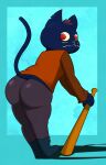  absurd_res anthro bat_(object) big_butt bottom_heavy bottomless bottomless_anthro bottomless_female breasts butt clothed clothing domestic_cat felid feline felis female hi_res looking_at_viewer looking_back mae_borowski mammal night_in_the_woods rear_view solo thael thick_thighs wide_hips 