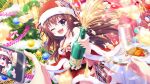  3girls ;d bare_shoulders blue_eyes bow breasts brown_hair cellphone champagne_bottle cherry_tomato chicken_(food) christmas christmas_ornaments christmas_tree cleavage collarbone cup dot_nose dress drinking_glass fang film_grain food fur-trimmed_dress fur_trim game_cg hat holding holding_cup holding_phone indoors izumi_tsubasu long_hair looking_at_viewer medium_breasts multiple_girls non-web_source official_art one_eye_closed phone pink_bow plate pov pov_hands re:stage! red_dress red_headwear santa_dress santa_hat shikimiya_aone smartphone smile solo_focus star_(symbol) table tablecloth tinsel tomato 