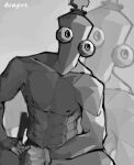  1boy chair chess_piece gigachad_(meme) greyscale kinger_(the_amazing_digital_circus) male_focus meme monochrome muscular muscular_male roxxieeart sitting solo the_amazing_digital_circus topless_male 