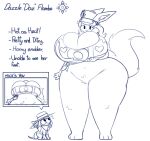  anthro big_breasts big_butt breasts butt cleavage clothed clothing dazzle_flambe dewy-eyedboy duo eeveelution female feral flareon generation_1_pokemon generation_4_pokemon glaceon hat headgear headwear hi_res huge_breasts huge_butt huge_thighs hyper hyper_breasts hyper_butt hyper_thighs larger_female looking_at_breasts looking_at_viewer male model_sheet monochrome nintendo pokemon pokemon_(species) simple_background size_difference smaller_male tail text text_on_clothing thick_thighs 