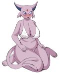  belly big_breasts blue_body blue_fur breasts clothing crystal ears_up eeveelution espeon evolution female fur generation_2_pokemon hi_res mokrysha navel nintendo overweight paws pokemon pokemon_(species) puffed_cheeks purple_body purple_eyes purple_fur shy solo swimwear tail wide_hips 