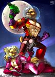  2023 absurd_res anthro avian bear bird breasts chica_(fnaf) chicken cleavage clothed clothing duo exposed_chest female five_nights_at_freddy&#039;s freddy_(fnaf) freddy_in_space_2 galliform gallus_(genus) hi_res iamespecter laser_gun male male/female mammal moon muscular muscular_male phasianid ranged_weapon scottgames space tight_clothing torn_clothing weapon 
