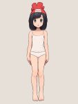  1girl :o arms_at_sides asymmetrical_bangs bare_legs barefoot beanie black_hair blue_eyes chiwino commentary_request commission eyelashes full_body grey_background hat highres knees looking_at_viewer medium_hair mind_control panties parted_lips pixiv_commission pokemon pokemon_(game) pokemon_sm red_headwear selene_(pokemon) shirt simple_background sleeveless sleeveless_shirt solo standing tank_top toes underwear white_panties white_shirt 