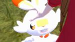  16:9 ambiguous_gender animated anthro clothed clothing duo generation_8_pokemon head_pat human lagomorph leporid mammal nintendo pokemon pokemon_(species) rabbit_ears scorbunny short_playtime solo_focus victor_(pokemon) widescreen 