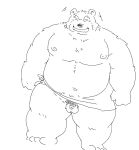  2023 anthro balls bear belly genitals hi_res kemono male mammal micropenis moobs navel nipples overweight overweight_male penis pubes simple_background sketch small_penis solo suishou0602 towel 