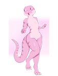  anthro clothing genitals hi_res male pattern_clothing pink_body reptile scalie simple_background slit snake solo solo_focus striped_body stripes tail tongue tongue_out 