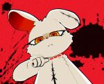  2020 2spot_studio anthro bloody_bunny bloody_bunny_(series) boomgalaxy dotted_line female lagomorph leporid looking_at_viewer looking_down looking_down_at_viewer mammal rabbit red_background simple_background solo tagme tuft 