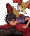  animal_genitalia animal_penis anthro anthro_penetrating anthro_penetrating_human balls black_hair blue_eyes canine_genitalia canine_penis clothed clothing delphox duo erection fur generation_6_pokemon genitals hair hand_on_head hi_res human human_on_anthro human_penetrated interspecies knot male male/male male_on_anthro male_penetrated male_penetrating male_penetrating_male mammal nintendo nude open_mouth oral oral_penetration penetration penis pokemon pokemon_(species) pokephilia red_body red_eyes red_fur sex shaded simple_background twang 