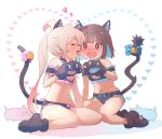  &gt;_&lt; 2girls :d ahoge animal_ear_fluff animal_ears animal_hands arm_garter bare_shoulders bell black_bra black_choker black_footwear black_gloves black_panties blue_bow blue_hair blunt_bangs blunt_ends blush bow bow_panties bra brown_eyes brown_hair cat_ears cat_tail choker claws cleavage_cutout closed_eyes clothing_cutout colored_inner_hair commentary flat_chest flustered frilled_bra frilled_choker frilled_garter frilled_panties frills gloves hand_up heart hozuki_momiji jingle_bell kyarahiba licking licking_another&#039;s_cheek licking_another&#039;s_face long_hair matching_outfits multicolored_hair multiple_girls navel nose_blush onii-chan_wa_oshimai! open_mouth oyama_mahiro panties paw_gloves paw_pose paw_shoes pink_bow pink_hair short_hair simple_background sitting smile stomach tail tail_bell tail_bow tail_ornament tongue tongue_out twintails two-tone_hair underwear underwear_only very_long_hair wariza wavy_mouth white_background xd yuri 