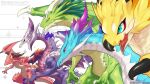  2girls 3boys anniversary black_sclera blue_eyes brunhilda_(dragalia_lost) claws colored_sclera commentary_request copyright_name dragalia_lost dragon dragon_horns dragon_tail dragon_wings from_side happy_anniversary highres horns jupiter_(dragalia_lost) looking_to_the_side mercury_(dragalia_lost) midgardsormr_(dragalia_lost) multiple_boys multiple_girls official_art purple_eyes red_eyes tail wings yanagawa_eri zodiark_(dragalia_lost) 