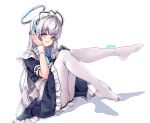  2049_(hh5566) alternate_costume blue_archive long_hair looking_at_viewer maid maid_headdress noa_(blue_archive) pantyhose purple_eyes simple_background white_background white_hair white_pantyhose 