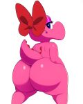  absurd_res ambiguous_gender anthro back_spikes big_butt birdo blue_eyes bow_accessory butt capikeeta eyelashes hi_res huge_butt looking_at_viewer looking_back mario_bros nintendo pink_body pink_eyelids pink_scales portrait rear_view scales scalie short_stack short_tail simple_background solo spiked_tail spikes spikes_(anatomy) tail three-quarter_portrait white_background 