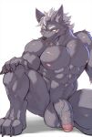  abs anthro balls big_balls big_penis canid canine canis foreskin fur genitals grey_body grey_fur hi_res kneeling male mammal muscular muscular_anthro muscular_male nill_(zex) nipples nude pecs penis solo vein veiny_penis wolf zex 