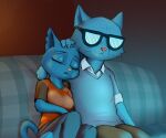  anthro bluedraggy breasts clothed clothing daughter domestic_cat duo eyes_closed eyewear father father_and_child father_and_daughter felid feline felis female fully_clothed fur glasses head_tuft hi_res mae_borowski male male/female mammal night_in_the_woods notched_ear parent parent_and_child s1m shirt sitting sleeping stan_borowski t-shirt topwear tuft whiskers 