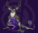  2008 anthro antlers biped clothed clothing davidwolter deer footwear horn male mammal purple_background purple_clothing purple_footwear purple_shoes shoes simple_background solo 