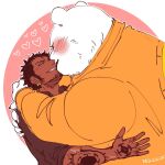  2023 anthro bear bepo_(one_piece) blush duo ear_piercing ear_ring embrace fur hug human human_on_anthro humanoid_hands interspecies kissing male mammal minkmen_(one_piece) nekokat42 one_piece overweight piercing polar_bear ring_piercing simple_background tattoo trafalgar_law ursine white_body white_fur 