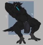  2023 alphi_(nightbirby) anthro avian beak bird black_body bottomwear bulge clothed clothing corvid corvus_(genus) crow digital_media_(artwork) feathers feet fur genitals hair hi_res hybrid killianroo loincloth looking_at_viewer machine male mammal open_mouth oscine passerine protogen simple_background smile solo tail talons toes tongue 