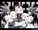  2015 5girls abyssal_ship airfield_princess blush breast_envy breasts claws colored_skin commentary_request copyright_name dated dress gloves glowing glowing_eyes horns isolated_island_oni kantai_collection large_breasts letterboxed long_hair midway_princess mittens multiple_girls new_year northern_ocean_princess oso_(toolate) pale_skin red_eyes seaport_princess shaded_face single_horn white_dress white_gloves white_hair white_skin yellow_eyes 