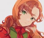  1girl closed_mouth curly_hair dragon_quest dragon_quest_vii green_eyes head_scarf highres jewelry long_hair looking_at_viewer maribel_(dq7) na_(niruo3) orange_hair ring simple_background solo white_background 