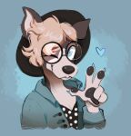  anthro canid canine canis domestic_dog eyewear female gesture glasses hi_res husky looking_at_viewer mammal mixed_breed nordic_sled_dog olive_cow one_eye_closed pit_bull solo spitz v_sign wink winking_at_viewer 
