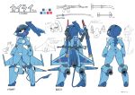  2021 4_fingers absurd_res aircraft blue_body blush butt dialogue english_text f-2 female fingers fist flustered gun hi_res japanese_text jet_engine katana living_aircraft living_machine living_vehicle machine melee_weapon model_sheet navel ranged_weapon red_eyes rifle rocket sat_v12 solo standing sword tail text vehicle weapon wide_hips 