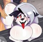  absurd_res ahegao anthro big_breasts big_butt blush bodily_fluids breasts butt butt_grab canid canid_demon canine demon detailed_background digital_media_(artwork) duo erection female female_penetrated fennythefox fur hair hand_on_butt hellhound helluva_boss hi_res huge_breasts huge_butt human human_on_anthro impregnation interspecies looking_at_viewer looking_pleasured loona_(helluva_boss) male male/female male_penetrating male_penetrating_female mammal nude open_mouth penetration piercing sex simple_background smile tail text thick_thighs tongue tongue_out vaginal vaginal_penetration white_body white_fur wide_hips 