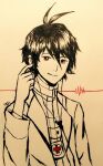  1boy cardiogram cr-s01 earbuds earphones fenori highres hospital_rokunin_no_ishi lab_coat red_eyes traditional_media 