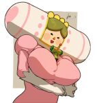  1boy 1girl absurdres between_breasts blonde_hair blush blush_stickers breasts crossed_arms dress elbow_gloves gloves highres katamari_damacy large_breasts mature_female mother_and_son naze open_mouth pink_dress queen_of_all_cosmos smile the_prince_(katamari_damacy) upper_body white_gloves 