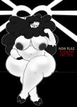  anthro areola big_areola big_breasts black_body black_fur bovid breasts call-clout caprine chubby_female crossed_legs female floraverse fur hi_res mammal monochrome pomegraniter sheep slightly_chubby solo text webcomic 