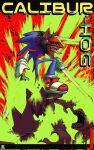 1boy animal_ears blue_fur caliburn_(sonic) chainsaw_man cover cover_page crossover gloves hedgehog hedgehog_ears hedgehog_tail highres long_tongue manga_cover open_mouth origngrooverush red_footwear sharp_teeth socks solo sonic_(series) sonic_the_hedgehog sword tail teeth tongue tongue_out weapon white_gloves white_socks 