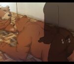  2023 absurd_res all_fours anthro arufina_w bear bodily_fluids brown_body brown_fur detailed_background duo fur hi_res kemono male male/male mammal mirror overweight overweight_male sex solo_focus sweat 