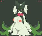  3_fingers anthro areola biped breasts female fingers fur generation_9_pokemon genitals green_background green_body green_fur hi_res meowscarada navel nintendo nipples open_mouth pokemon pokemon_(species) pussy red_eyes sarox simple_background solo 