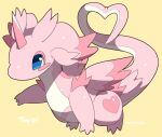  &lt;3 2022 blue_eyes cheek_markings countershading dragon facial_markings feathered_dragon feathered_wings feathers feral flying glistening glistening_body head_markings heart_(marking) horn kakakaka male markings pink_body pink_horn simple_background solo topipi_(kakakaka) white_body wings 