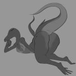  2021 absurd_res aggressykhressy anthro ass_up breasts butt featureless_breasts female full-length_portrait generation_7_pokemon hi_res looking_at_viewer looking_back looking_back_at_viewer nintendo nude pokemon pokemon_(species) portrait presenting presenting_hindquarters rear_view salazzle scalie sketch solo 