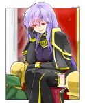  1girl alternate_costume breasts corruption dark_persona evil_grin evil_smile facial_mark fire_emblem fire_emblem:_genealogy_of_the_holy_war forehead_mark grin hand_on_own_cheek hand_on_own_face julia_(fire_emblem) long_hair mind_control purple_hair red_eyes sitting smile solo thighhighs yukia_(firstaid0) 