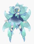  1girl absurdres aqua_dress bare_shoulders blue_hair detached_sleeves dress frilled_dress frills full_body glimmora hair_over_one_eye highres mask monster_girl personification pokemon pokemon_(game) pokemon_sv rein_(3313) short_hair solo 