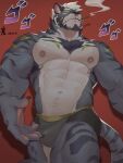  abs anthro areola boxer_briefs bulge cigarette clothing dated felid hi_res jojo&#039;s_bizarre_adventure looking_at_viewer looking_down looking_down_at_viewer male mammal munax_od muscular muscular_male navel nipples pantherine pubes simple_background smoke solo tiger underwear yellow_eyes 