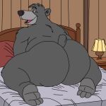  anthro baloo bear bed big_butt black_body black_fur butt feet fur furniture furniture_lamp male mammal nude on_bed presenting presenting_hindquarters slavaaktiv sloth_bear solo the_jungle_book ursine 