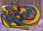  5_toes black_body blush dragon duo feet feral fin grey_body inflatable membrane_(anatomy) membranous_wings paws purple_eyes scales scalie symrea toes wings yellow_eyes 